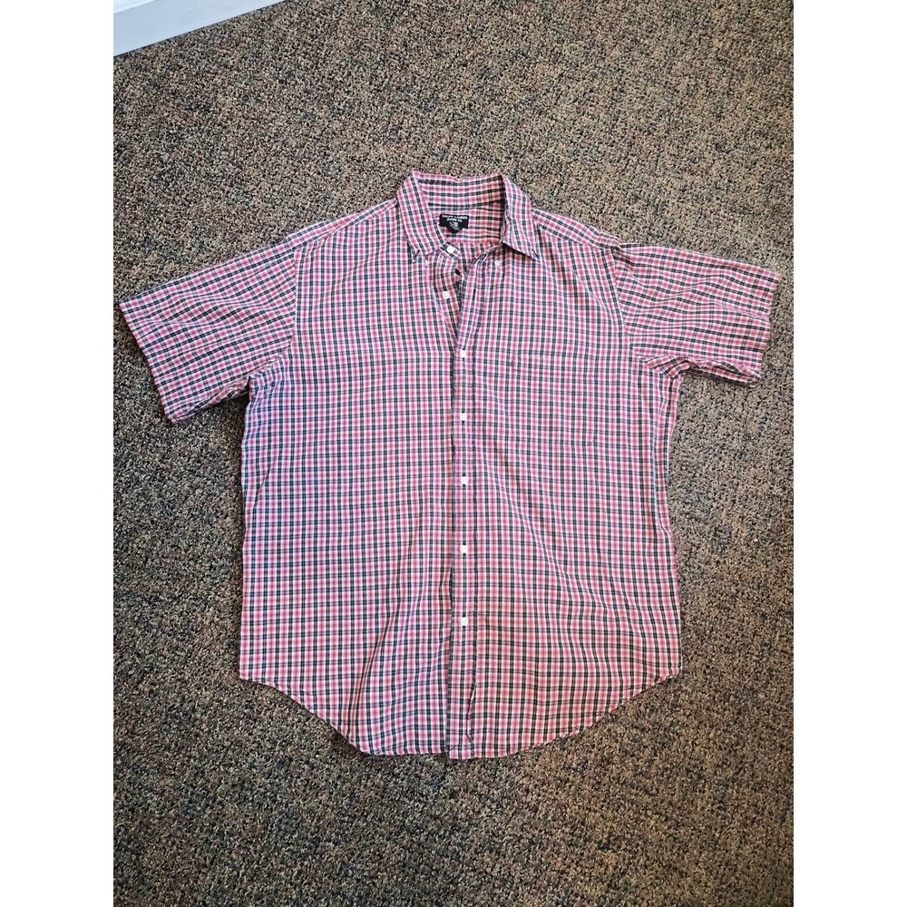 Ralph Lauren Jeans Co Mens Large Red Navy Plaid Short Sleeve Button Down Shirt